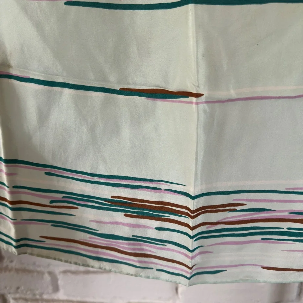 Carol‎ Stanley Scarf Green Pink Brown Abstract Silk Hand Rolled Vtg SEVINI 27